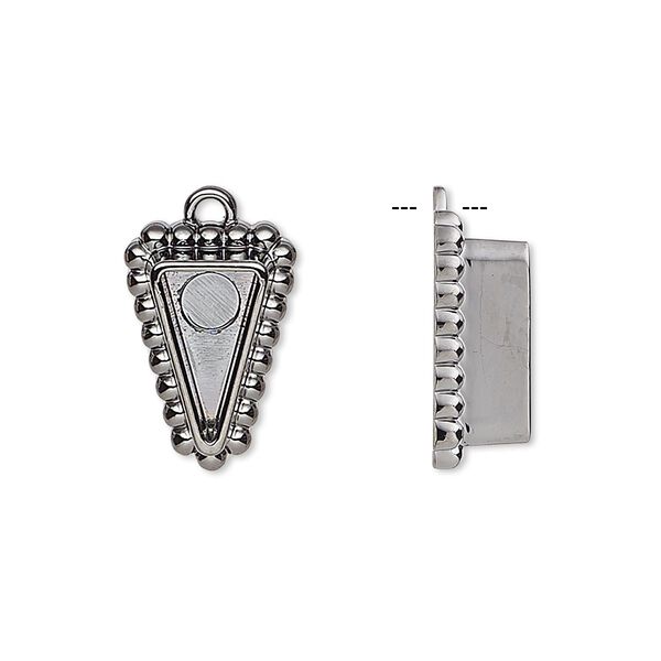 Drop, gunmetal-plated "pewter" (zinc-based alloy), 17x17x11.5mm beaded triangle with 11x11x6mm non-calibrated triangle setting. Sold per pkg of 4. image number 0