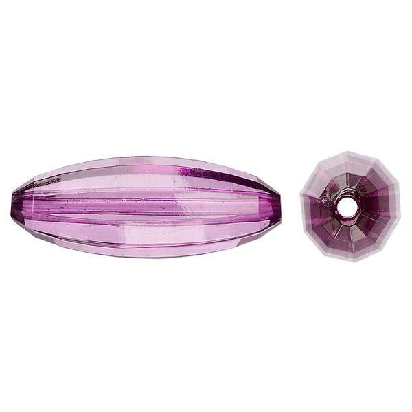 Bead, acrylic, purple, 33x12mm faceted long oval. Sold per 100-gram pkg, approximately 30 beads. image number 0