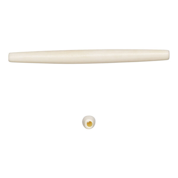 Bead, bone (bleached), white, 89x5mm-89x8mm hand-cut hairpipe, Mohs hardness 2-1/2. Sold per pkg of 12. image number 0