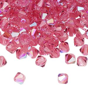 Bead 288pk rose glitter, Preciosa Czech crystal 6mm bicone