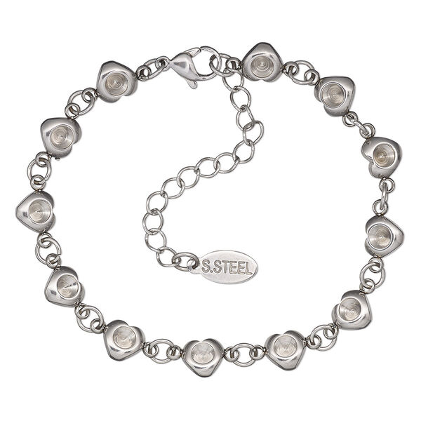 Bracelet, stainless steel, 7mm wide, 7-1/2 inches with 2-inch extender chain and lobster claw clasp with (12) PP32 chaton settings. Sold individually. image number 0