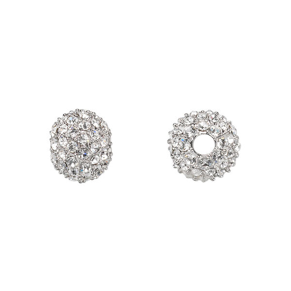 Bead, Dione®, crystal and rhodium plate pewter (tin-based alloy), crystal clear, 10mm round. Sold individually. image number 0