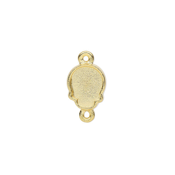 Link, gold-plated "pewter" (zinc-based alloy), 12x10mm skull with 10x7.5mm flat back skull glue-in setting. Sold individually. image number 0