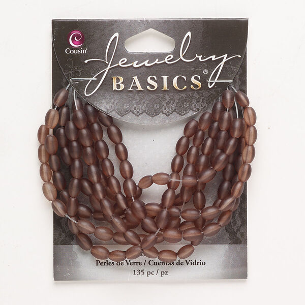 Bead, glass, frosted translucent brown, 7x5mm oval. Sold per pkg of 135. image number 0