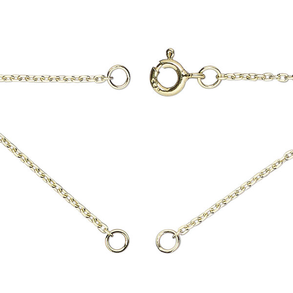 Sterling silver "vermeil" 1pkg1, 1.2mm cable chain necklace component, 16.75 inch / 5mm springring clasp / 3.5mm jump ring gold-plated image number 0