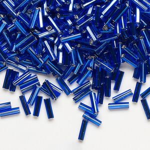 Bugle bead, Dyna-Mites™, glass, silver-lined transparent cobalt, #3 square hole. Sold per 35-gram pkg.