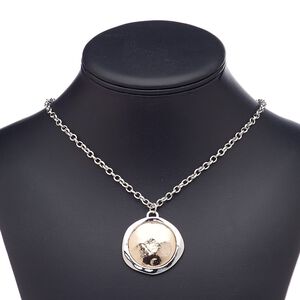 Necklace, copper-plated "pewter" (zinc-based alloy) / imitation rhodium-plated steel / "pewter" (zinc-based alloy), 38mm domed flat round, 18 inches with 3-inch extender chain and lobster claw clasp. Sold individually.