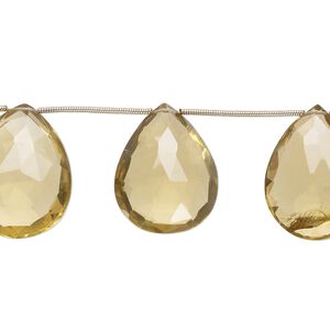 Golden quartz 1pkg8, hand-cut top-drilled faceted puffed teardrop bead 21x16mm-25x20mm
