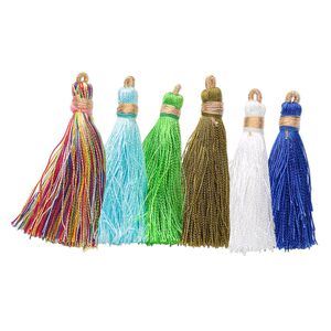 Tassel, silk (imitation) and gold-finished copper, mixed colors and multicolored, 1-3/4 to 2 inches. Sold per pkg of 12.
