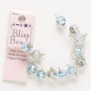 Link mix, lampworked glass and silver-finished brass, clear and mixed colors, 10mm wire-wrapped round with silver-colored foil. Sold per pkg of 10.