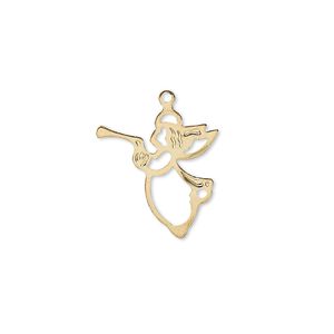 Charm, gold-plated brass, 17x16mm angel with loop. Sold per pkg of 10.
