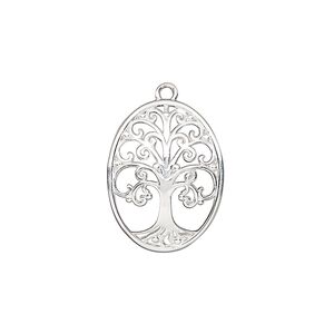 Drop, antiqued sterling silver, 20x15.5mm curved tree of life. Sold individually.