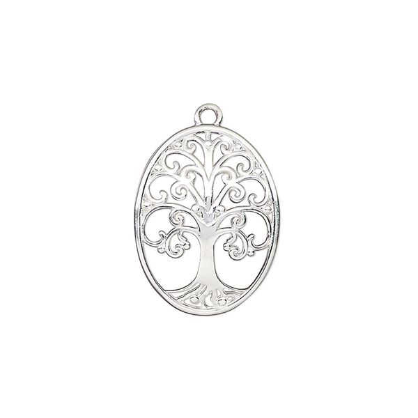 Drop, antiqued sterling silver, 20x15.5mm curved tree of life. Sold individually. image number 0