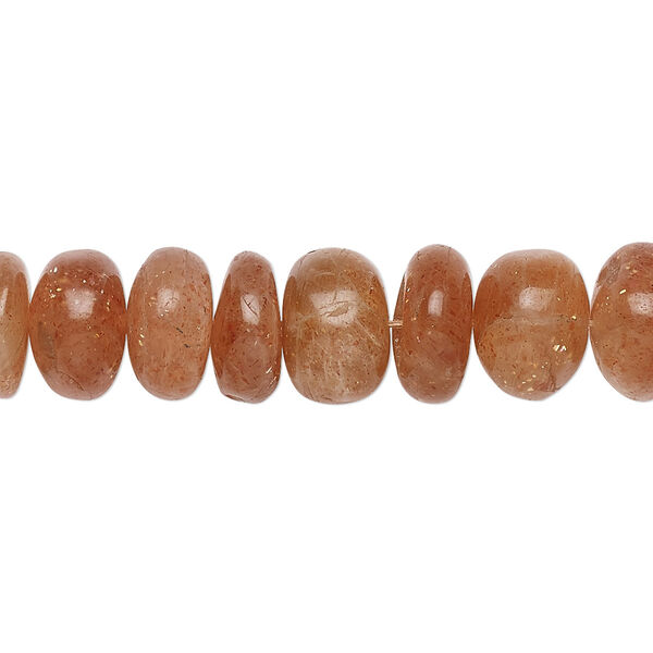 Bead, sunstone (natural), 6x3mm-10x6mm graduated hand-cut rondelle with 0.4mm-1.4mm hole, B grade, Mohs hardness 6 to 6-1/2. Sold per 15" to 16" strand. image number 0