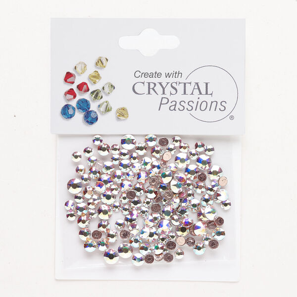 Flat back mix 1pkg144 crystal clear AB2X foil back, Crystal Passions&reg; rhinestone 3.00-4.80mm hotfix round SS12 / SS16 / SS20 image number 0