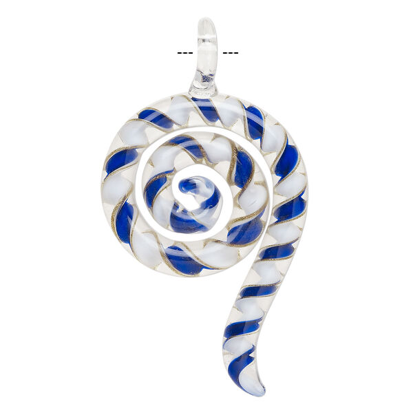Focal, lampworked glass 1pkg1, opaque black / clear / white with copper-colored glitter, 3x1.5 inch swirl. image number 1