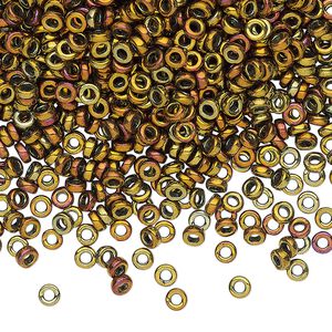 Seed bead, Miyuki, glass, pkg/50g, 3x1.3mm spacer rondelle, opaque iris gold, (SPR3-462).