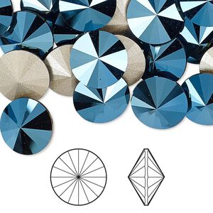 Chaton 4pk crystal metallic blue foil back, Crystal Passions® 12mm rivoli 1122