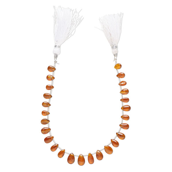 Orange kyanite (natural) 1pkg26, hand-cut top-drilled puffed teardrop bead, graduated 6x4mm-11x7mm image number 2
