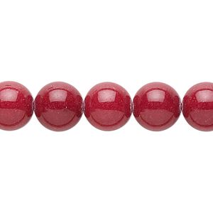 Bead, mountain "jade" (dolomite marble) (dyed), opaque red, 10mm round, B grade, Mohs hardness 3. Sold per 15-1/2" to 16" strand.