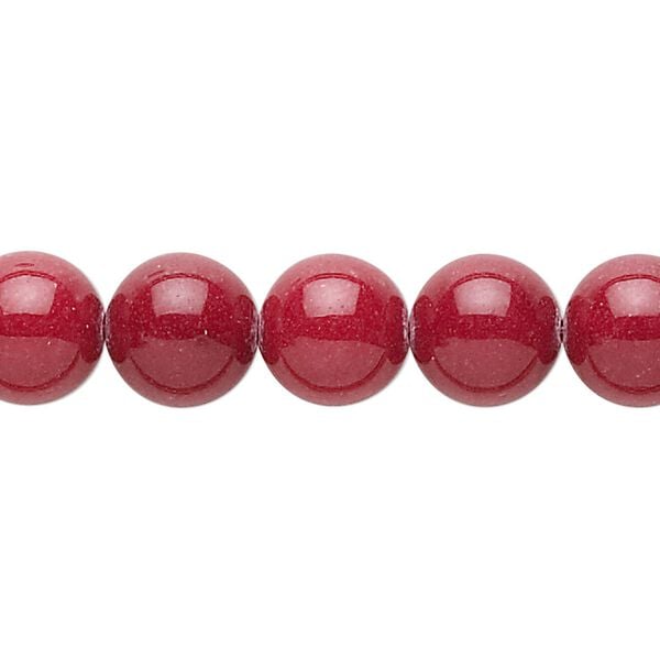 Bead, mountain "jade" (dolomite marble) (dyed), opaque red, 10mm round, B grade, Mohs hardness 3. Sold per 15-1/2" to 16" strand. image number 0