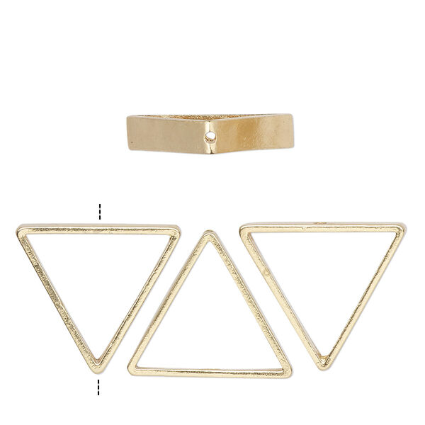 Bead frame, gold-finished brass, 19mm vertically-drilled triangle, fits up to 10mm round bead. Sold per pkg of 4. image number 0