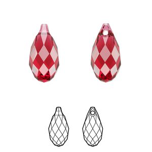 Briolette 1pk scarlet, Crystal Passions® 17x8.5mm pendant drop 6010