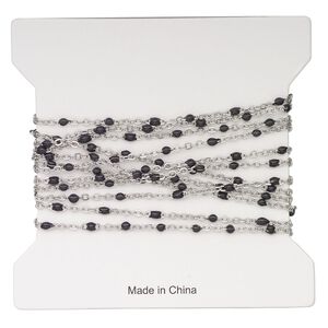Chain, stainless steel and enamel, black, 1.7mm flat cable with 2mm ball. Sold per pkg of 5 feet.