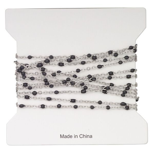 Chain, stainless steel and enamel, black, 1.7mm flat cable with 2mm ball. Sold per pkg of 5 feet. image number 0