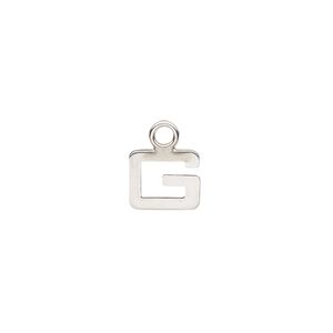 Charm, sterling silver, 9x8mm single-sided modern square alphabet letter G. Sold individually.