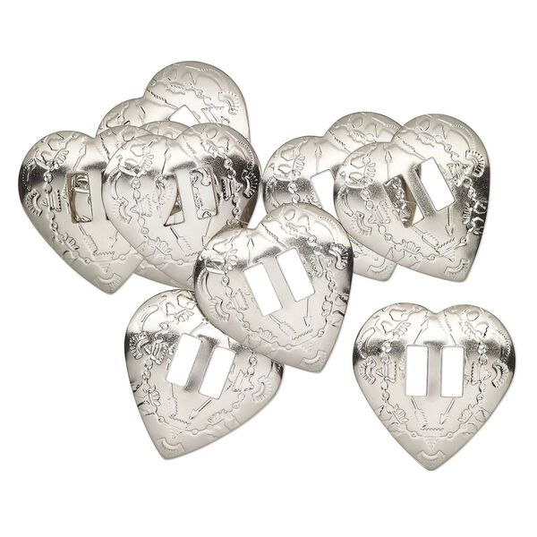 Slide, steel, 34-35mm textured heart, (2) 10x4.5mm rectangle holes. Sold per pkg of 10. image number 0