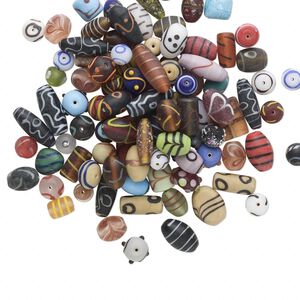 Bead mix, lampworked glass, mixed colors, 10mm-22x15mm "African style" mixed shape. Sold per 500-gram pkg, approximately 120 beads.