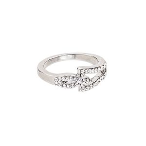 Ring, glass rhinestone and imitation rhodium-plated "pewter" (zinc-based alloy), clear, 8mm wide, size 6-1/2. Sold individually.