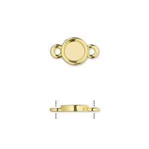 Link, gold-finished brass, 8mm single-sided round with 6mm round setting. Sold per pkg of 10.