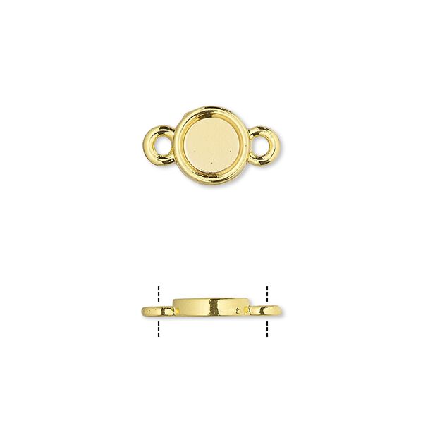 Link, gold-finished brass, 8mm single-sided round with 6mm round setting. Sold per pkg of 10. image number 0