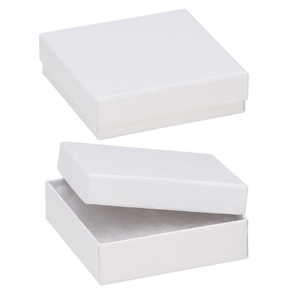 Box, paper, "cotton"-filled, white, 3-1/2 x 3-1/2 x 1-inch textured square. Sold per pkg of 10. image number 0
