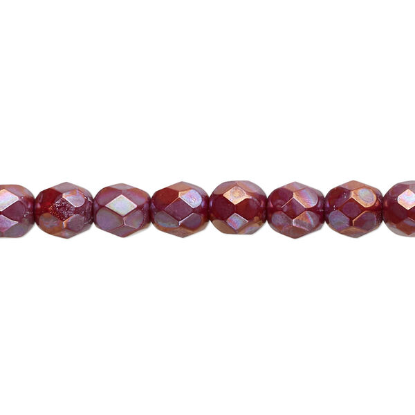Bead, Czech fire-polished glass, opaque red nebula, 6mm faceted round. Sold per 15-1/2" to 16" strand. image number 0