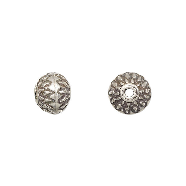 Bead, Hill Tribes, antiqued sterling silver, 10x9mm fancy saucer. Sold individually. image number 0