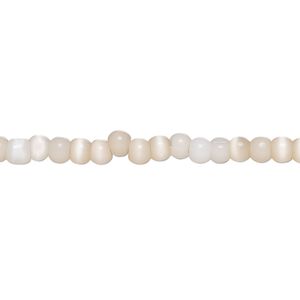 Bead, cat's eye glass (fiber optic glass), peach, 3-4mm round, economy grade. Sold per 15-inch strand.