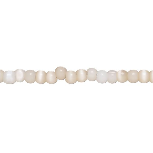 Bead, cat's eye glass (fiber optic glass), peach, 3-4mm round, economy grade. Sold per 15-inch strand. image number 0