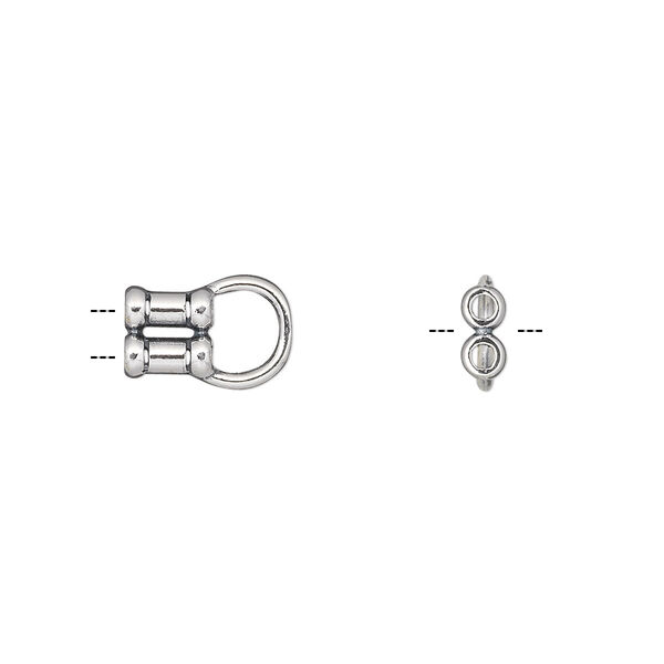 Crimp end, JBB Findings, antiqued sterling silver, 11x6mm 2-strand, 1.3mm inside diameter. Sold per pkg of 2. image number 0