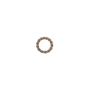 Jump ring, antique copper-plated brass, 8mm twisted round, 5.8mm inside diameter, 16 gauge. Sold per pkg of 500.