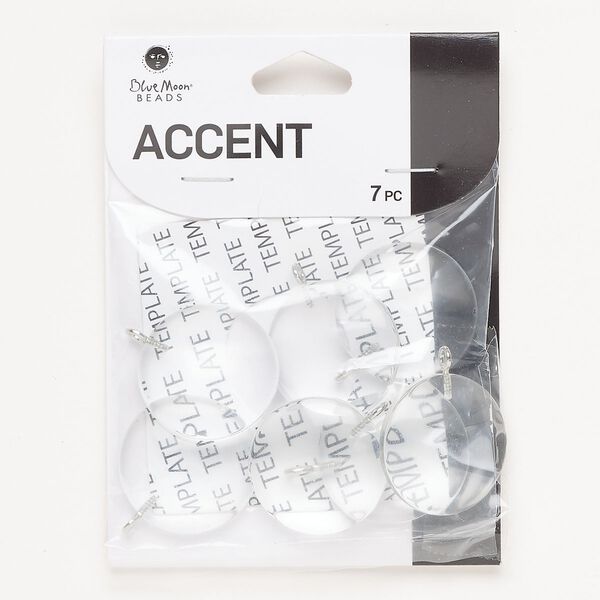 Drop, silver-finished steel and glass, clear, 25mm domed round. Sold per pkg of 7. image number 0