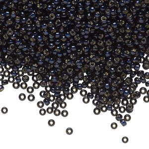 Seed bead, Miyuki, glass, pkg/25g, #11 rocaille, Duracoat® transparent silver-lined dark navy blue, (RR-4282).