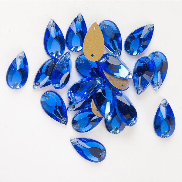 Sew-on 24pk sapphire foil back, vintage Preciosa Czech crystal 20x11mm teardrop image number 0