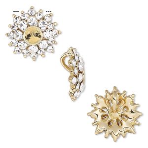 Pendant, Almost Instant Jewelry®, crystals and gold-finished "pewter" (zinc-based alloy), crystal clear, 16.5mm flower with PP32 or SS19 setting and hidden bail. Sold individually.