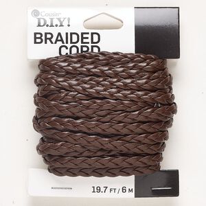 Faux leather 1pkg1, flat braided cord brown 6m / 5mm