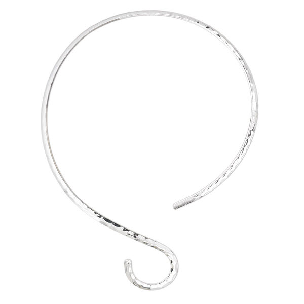 Neckwire, silver-plated brass, 5mm flat with hammered curve, 15 inches. Sold individually. image number 0