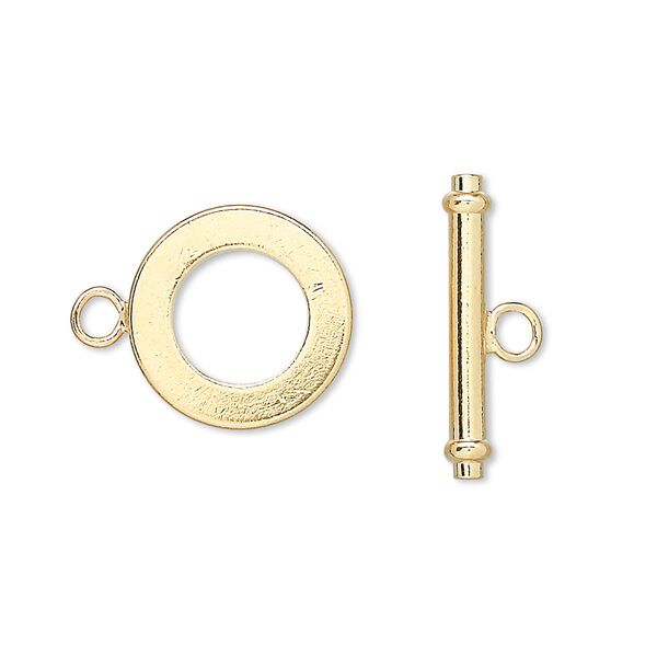 Clasp, toggle, gold-finished brass, 15mm round. Sold per pkg of 100. image number 0