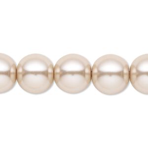 Bead, crystal pearl, beige, 12mm round. Sold per 15-1/2" to 16" strand, approximately 30 beads.
